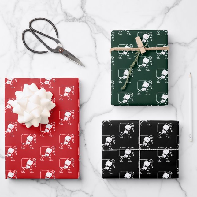 Feuille De Papier Cadeau Motif du Père Noël rouge foncé (Recto)