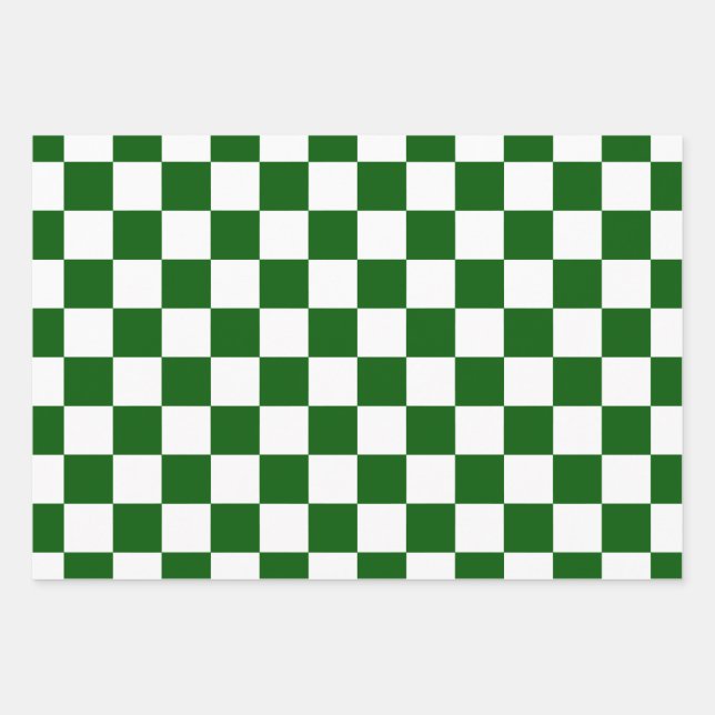 Feuille De Papier Cadeau Motif du tableau de contrôle blanc X vert (Devant 3)