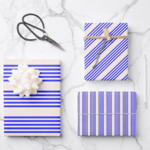 Feuille De Papier Cadeau Motif électrique bleu et beige cinq bandes