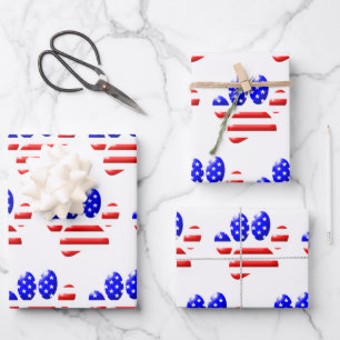 Feuille De Papier Cadeau MOTIF Empreinte de patte du Drapeau américain