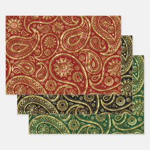 Feuille De Papier Cadeau Motif en cachemire or