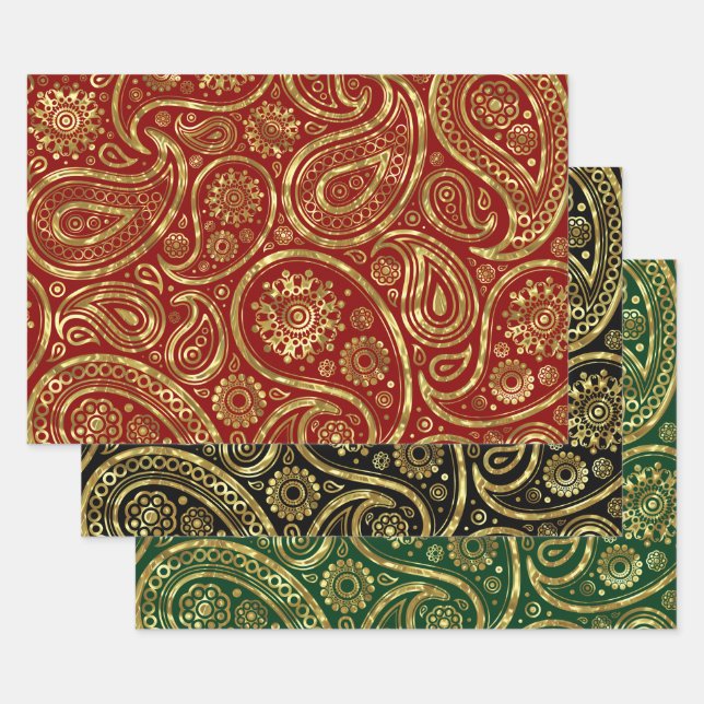 Feuille De Papier Cadeau Motif en cachemire or (Lot)