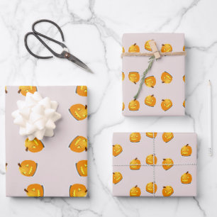 Feuille De Papier Cadeau Motif en chef citrouille orange