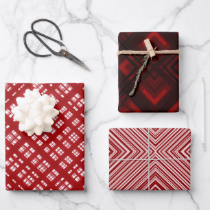 Feuille De Papier Cadeau Motif en forme de diamant rouge, blanc, noir