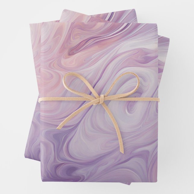 Feuille De Papier Cadeau Motif en marbre rose, Lilac, violet (En situation)