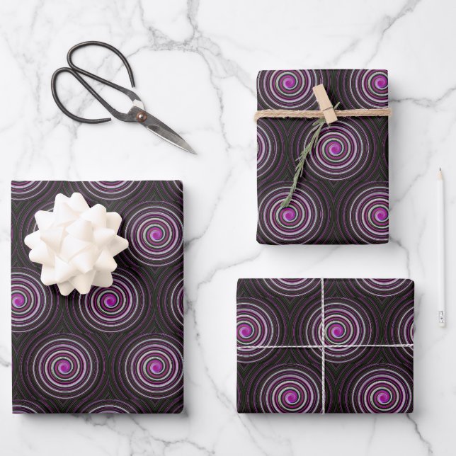 Feuille De Papier Cadeau Motif en spirale violette (Recto)