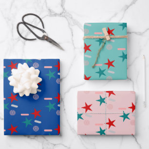 Feuille De Papier Cadeau Motif Étoiles Paillettes Patriotiques Mignon 
