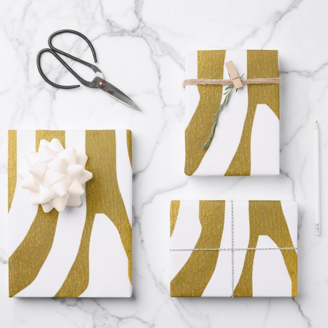 Feuille De Papier Cadeau Motif Faux Gold Zebra Print Stripes (Recto)