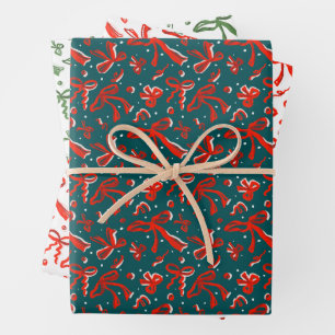 Feuille De Papier Cadeau Motif festif de noeuds et de rubans dessinés à la