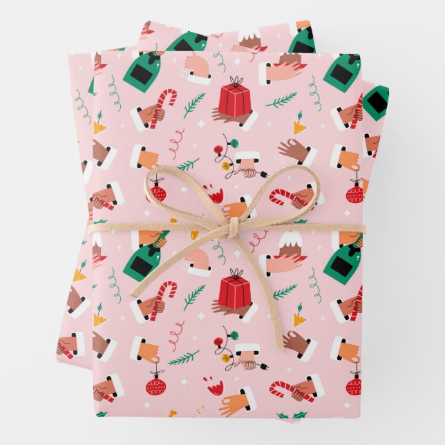 Feuille De Papier Cadeau Motif Festif des Mains de Vacances (En situation)