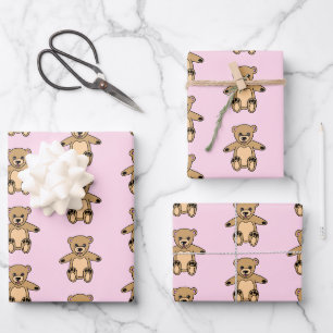 Feuille De Papier Cadeau Motif fille ours rose Teddy mignonne