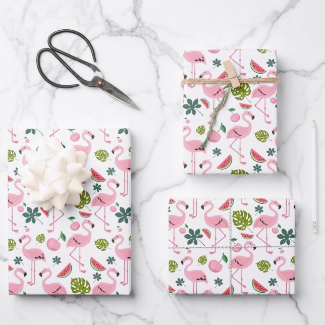 Feuille De Papier Cadeau Motif flamant rose carrelé mignon (Recto)