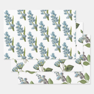 Feuille De Papier Cadeau Motif Fleur Bleue