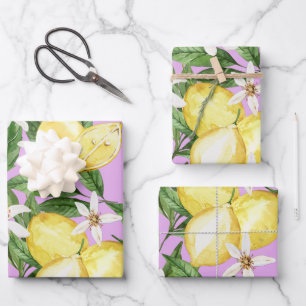Feuille De Papier Cadeau Motif fleur de citron d'été sur lila
