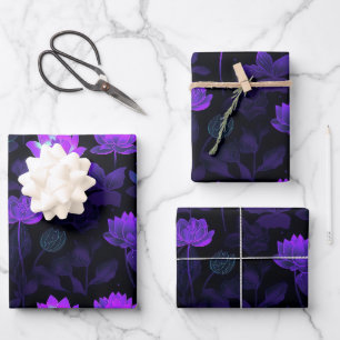 Feuille De Papier Cadeau Motif Fleur Neon Lotus Vibrant