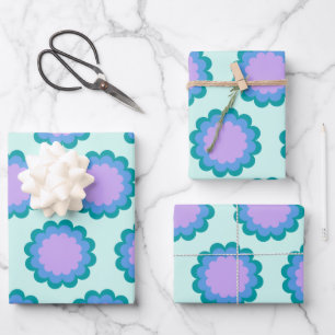 Feuille De Papier Cadeau Motif Fleur rétro mignonne en Mint et violet 