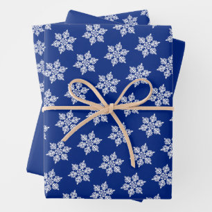 Feuille De Papier Cadeau Motif Flocon de Neige Scandinave Blanc sur Bleu Ro