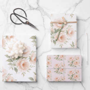 Feuille De Papier Cadeau Motif floral aquarelle de pivoine rose