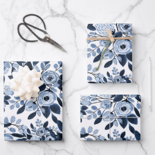 Feuille De Papier Cadeau Motif floral bleu marine Pastel