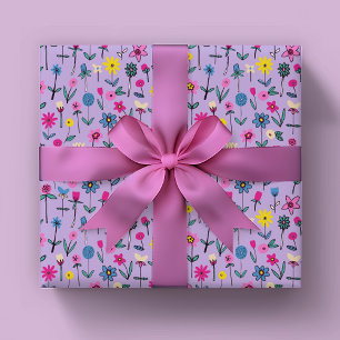 Feuille De Papier Cadeau Motif floral fantaisiste pour enfants