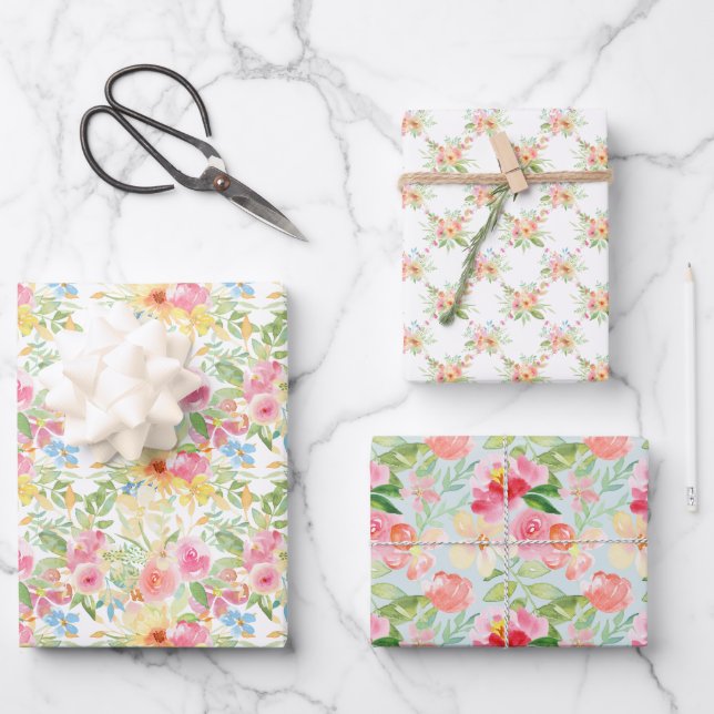 Feuille De Papier Cadeau Motif floral Fleur sauvage Pastel (Recto)