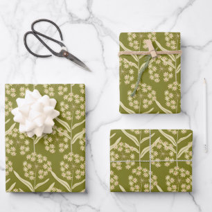Feuille De Papier Cadeau Motif floral moderne : fleurs d'ombelle blanches