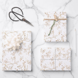 Feuille De Papier Cadeau Motif floral or élégant