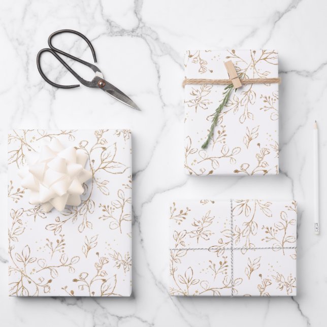 Feuille De Papier Cadeau Motif floral or élégant (Recto)