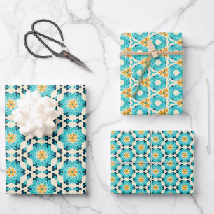 Feuille De Papier Cadeau Motif floral rétro coloré avec fleurs stratifiées