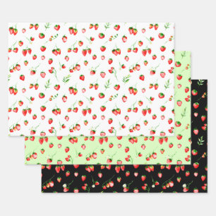 Feuille De Papier Cadeau Motif Fraises et Marguerites