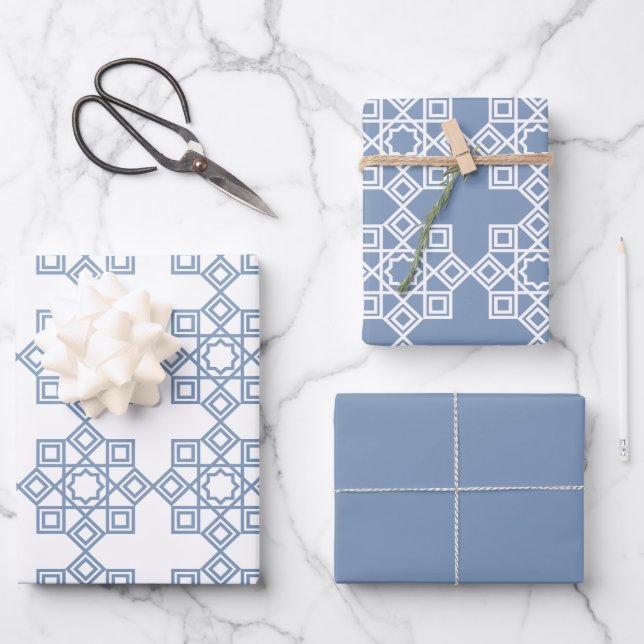 Feuille De Papier Cadeau Motif géométrique bleu-arabe (Recto)