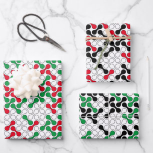 Feuille De Papier Cadeau Motif géométrique couleur rouge vert noir
