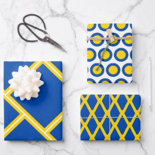 Feuille De Papier Cadeau Motif géométrique moderne Cobalt Blue Gold Jaune