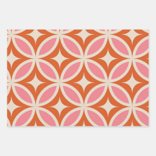 Feuille De Papier Cadeau Motif géométrique moderne du milieu du siècle rose