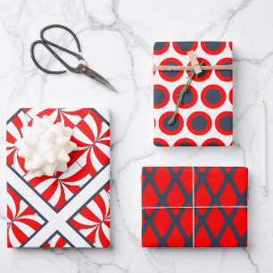 Feuille De Papier Cadeau Motif géométrique moderne rouge et bleu