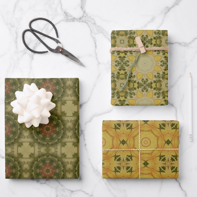 Feuille De Papier Cadeau Motif géométrique vert Terre no1 (Recto)