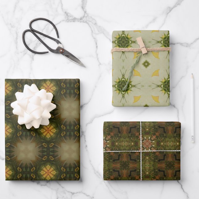 Feuille De Papier Cadeau Motif géométrique vert Terre no4 (Recto)