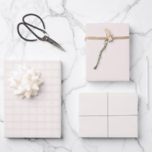 Feuille De Papier Cadeau Motif Gingham Blanc Crème et Champagne Rose