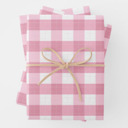 Feuille De Papier Cadeau Motif Gingham Classique Rose et Blanc