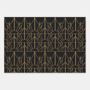 Feuille De Papier Cadeau Motif Gold et Black Art Déco