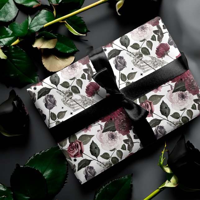 Feuille De Papier Cadeau Motif gothique Roses et fleurs (Gothic Watercolor Roses & Flowers Pattern Wrapping Paper Sheets)
