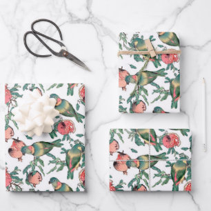 Feuille De Papier Cadeau Motif grenade et Lovebirds