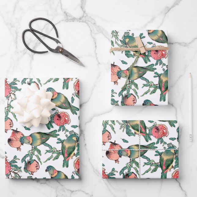 Feuille De Papier Cadeau Motif grenade et Lovebirds (Recto)