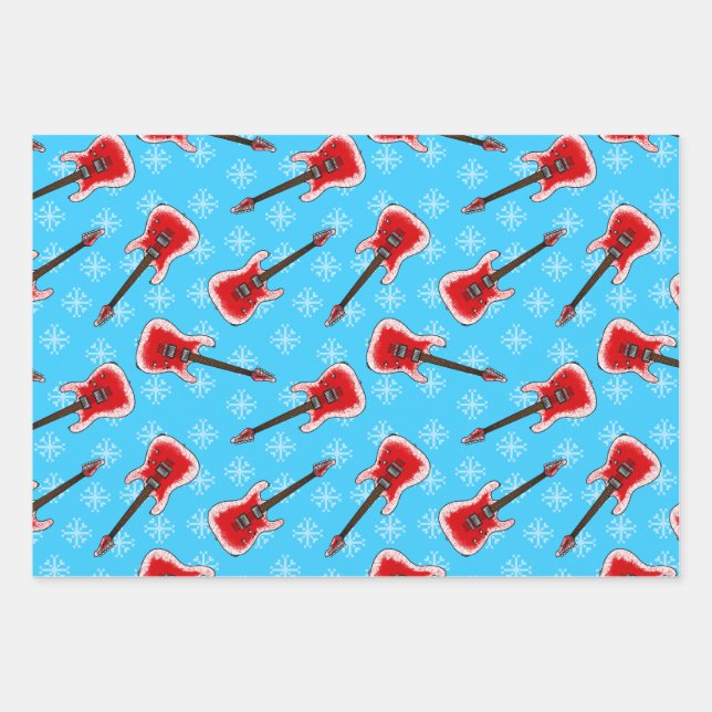 Feuille De Papier Cadeau Motif guitariste de Noël Electrique (Devant)