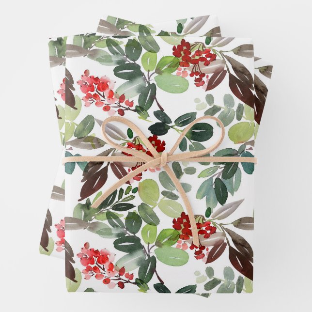 Feuille De Papier Cadeau Motif Holly de Noël moderne (En situation)