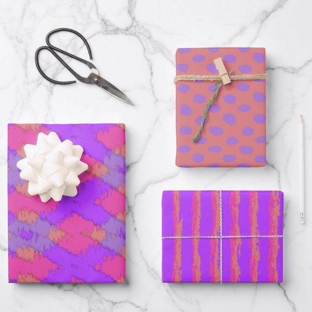 Feuille De Papier Cadeau Motif Ikat moderne violet (Recto)
