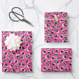 Feuille De Papier Cadeau Motif imprimé léopard animal rose chaud vif