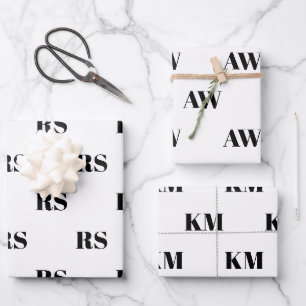 Feuille De Papier Cadeau Motif initial monogramme personnalisé blanc modern