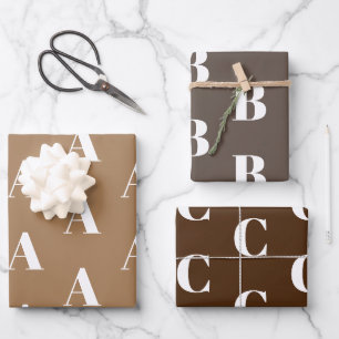 Feuille De Papier Cadeau Motif initial personnalisé marron monogramme moder