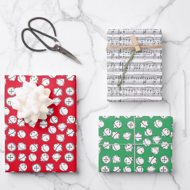 Feuille De Papier Cadeau Motif Jingle Bells moderne (Recto)
